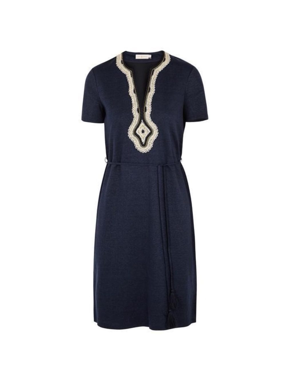 Tory Burch Liliana Linen Dress Tie Waist Blue Medium